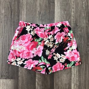 Girls black floral shorts